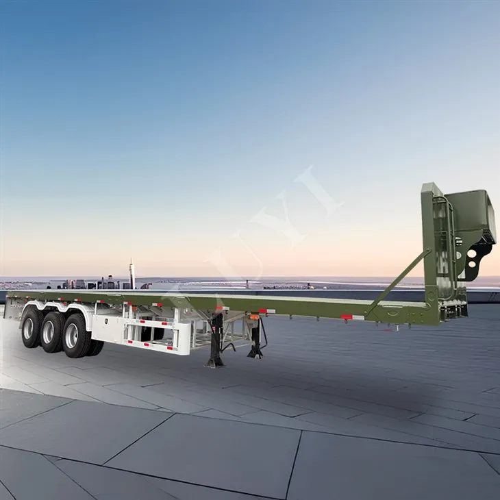 Tliet karru semi flatbed tal-fus ta '60 tunnellata adattata għal kontenituri standard ta '20 pied u 40 pied